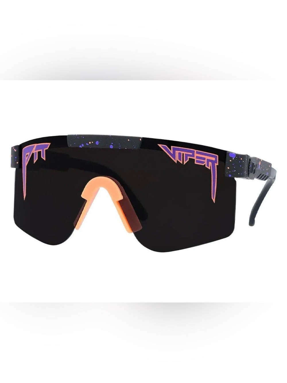 Pit Viper Black Shield Sunglasses with Peach Nose Pad and Purple Accents